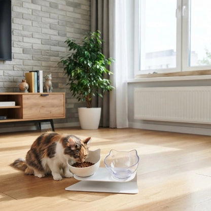 gamelle pour chat double gamelle blanche chat mangeant salon