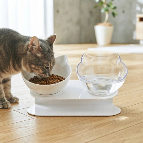 gamelle pour chat double gamelle blanche chat mangeant