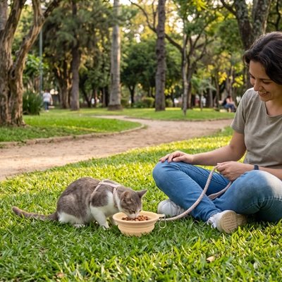 gamelle pour chat portable avec mousqueton maitresse chat jardin