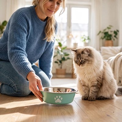 gamelle pour chat teinte pastel bleu maitresse chat salon