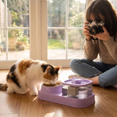 gamelle pour chat violet ensemble 2 en 1 maitresse