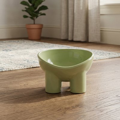 gamelle surelevee chat couleur vert olive dans salon