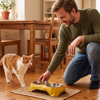 gamelles chat design contemporain jaune maitre chat cuisine