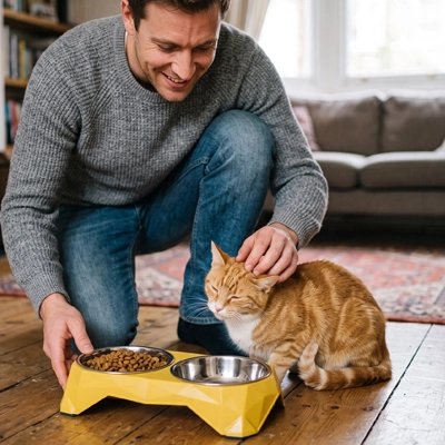 gamelles chat design contemporain jaune maitre chat salon
