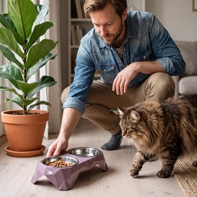 gamelles chat design contemporain violet maitre chat salon