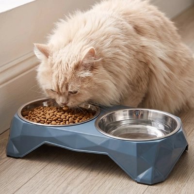 gamelles chat design geometrique moderne chat mangeant