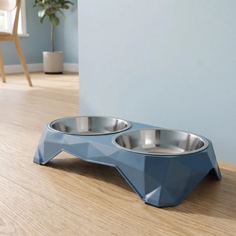 gamelles chat design geometrique moderne teinte bleu gris