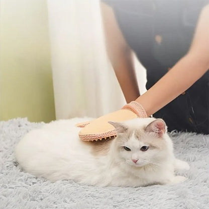 gant de toilettage moufle jaune chat allonge maitresse