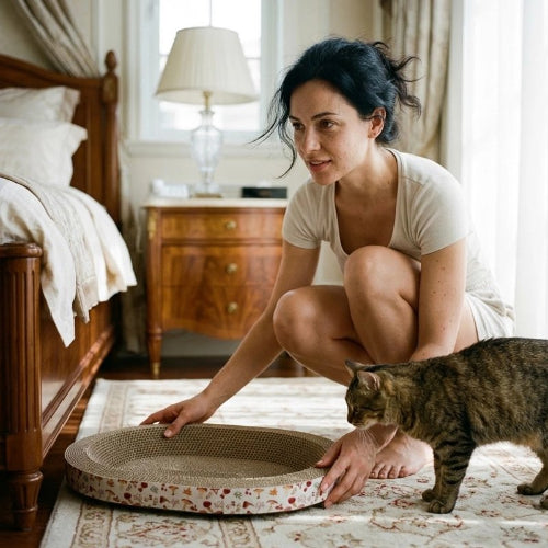 griffoir chat blanc forme ovale ergonomique chambre maitresse chat