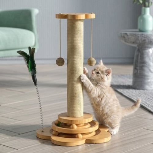 griffoir chat bois massif chaton debout salon