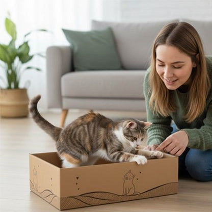 griffoir chat carton reversible maitresse chat jouant salon