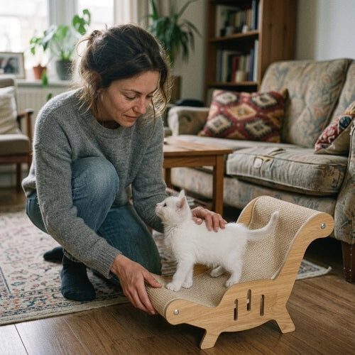 griffoir chat fauteuil maitresse chaton debout salon