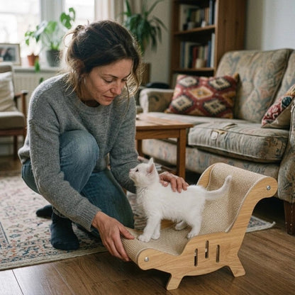 griffoir chat fauteuil maitresse chaton debout salon