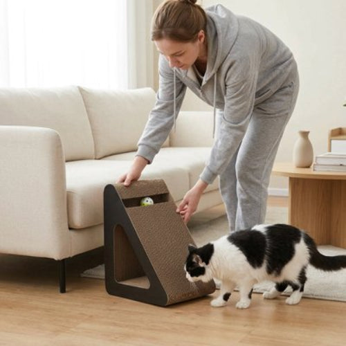 griffoir chat triangulaire maitresse chat debout salon