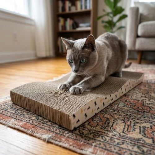 griffoir en carton pour chat vagues avec chat