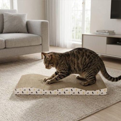 griffoir en carton pour chat vagues chat griffant