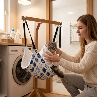 hamac pour chat blanc avec motifs chat maitresse