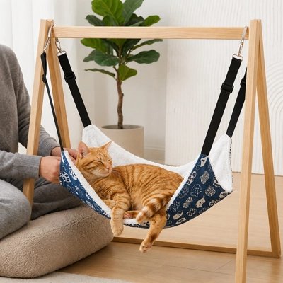 hamac pour chat bleu epais a motifs chat dormant 