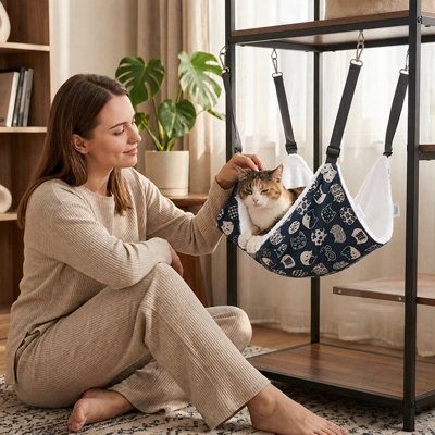 hamac pour chat bleu epais a motifs chat maitresse 