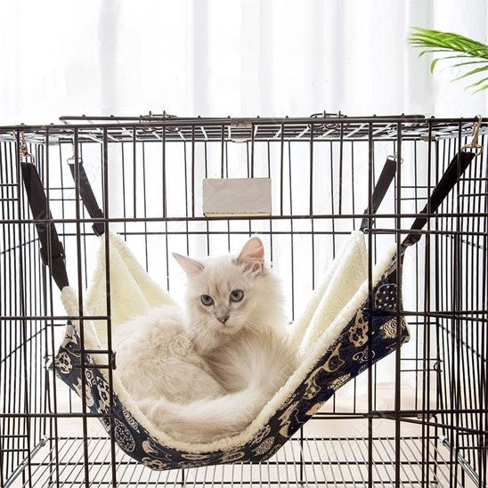 hamac pour chat bleu sangles ajustables chat assis