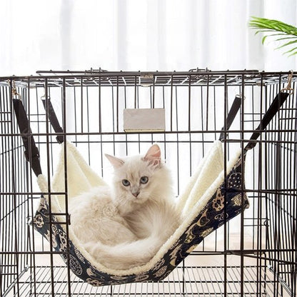 hamac pour chat bleu sangles ajustables chat assis