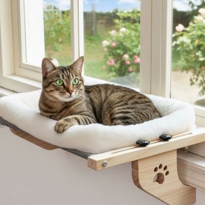 hamac pour chat fenetre bois naturel chat allonge
