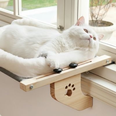 hamac pour chat fenetre bois naturel chat apaise