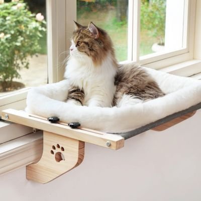hamac pour chat fenetre bois naturel chat debout
