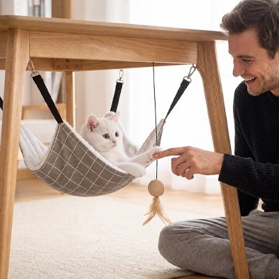 hamac pour chat gris a carreaux maitre chat allonge