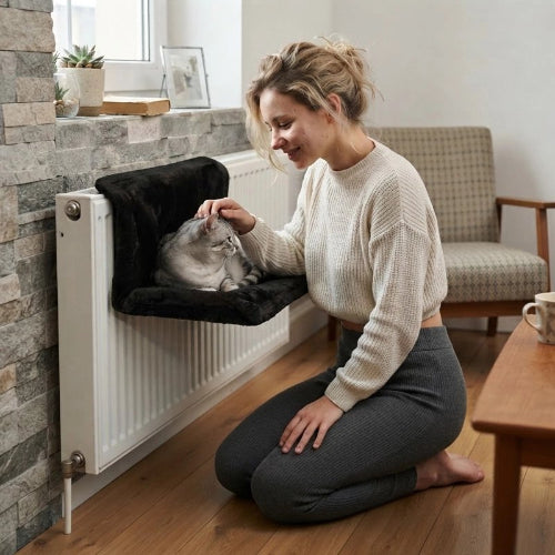 hamac pour chat radiateur amovible noir maitresse chat allonge