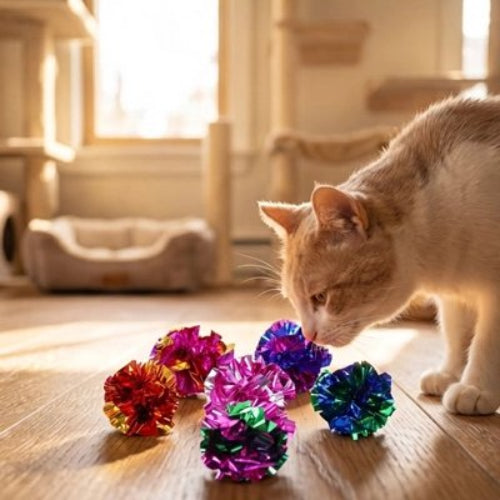 jeu chat balles multicolores avec chat