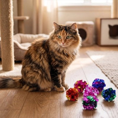 jeu chat balles multicolores chat assis