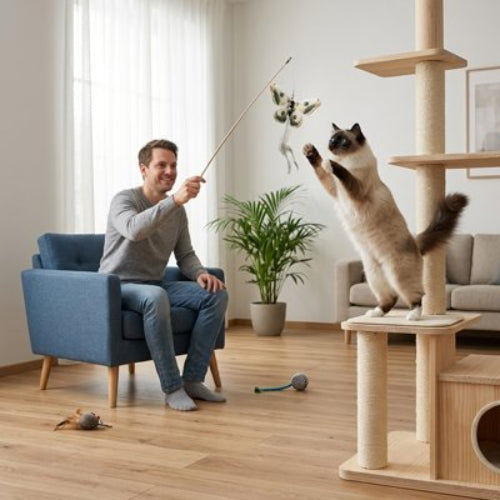 jeu chat canne a peche papillon maitre chat jouant