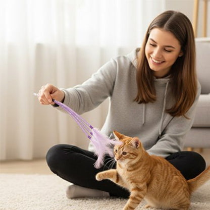 jeu pour chat baguette a plumes violet chat maitresse