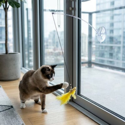 jeu pour chat canne a peche oiseau jaune