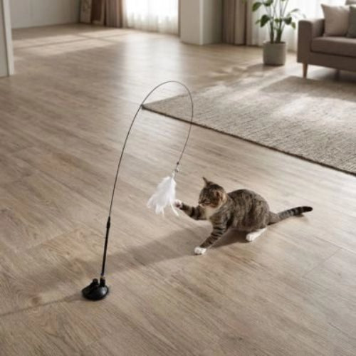 jeu pour chat canne peche plumes blanche chat attrapant