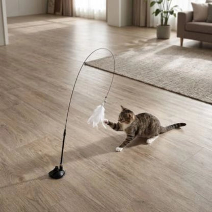 jeu pour chat canne peche plumes blanche chat attrapant