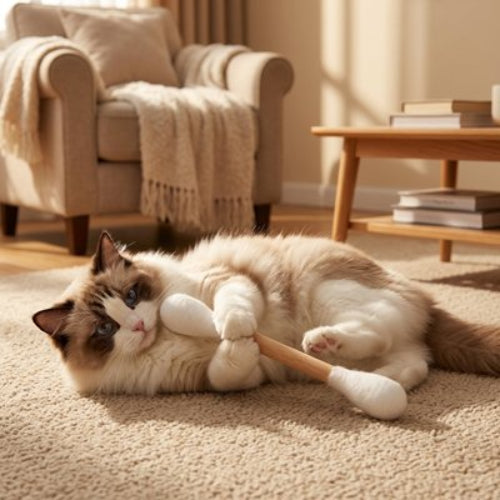 jeu pour chat coton tige blanc chat attrapant