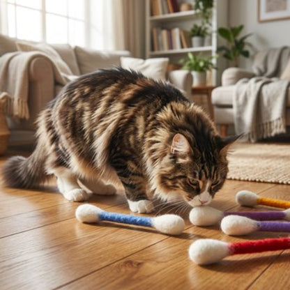 jeu pour chat coton tige multicolore avec chat