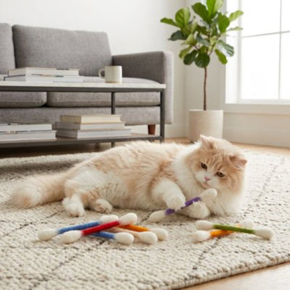 jeu pour chat coton tige multicolore chat allonge