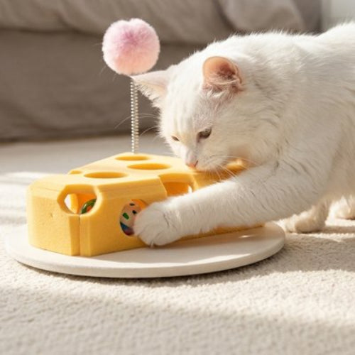 jeu pour chat fromage jaune chat jouant