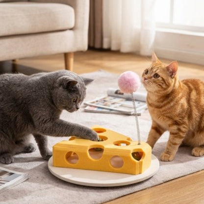 jeu pour chat fromage jaune chats jouant