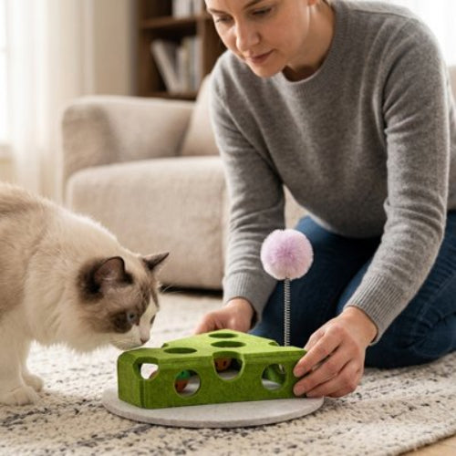 jeu pour chat fromage vert maitresse avec chat