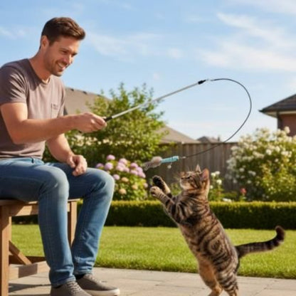 jeux chat canne a peche insecte bleu maitre jardin