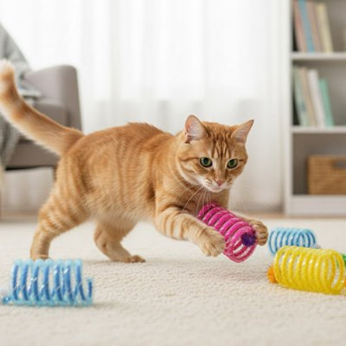 jeux chat ressort multicolore chat jouant