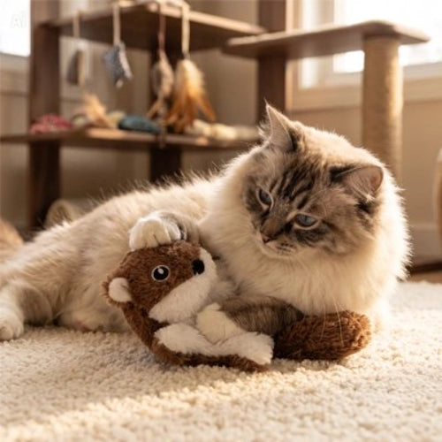 jeux pour chat ecureuil brun chat allonge