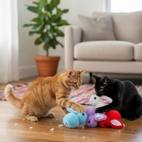 jeux pour chat lapins multicolores salon chats jouant