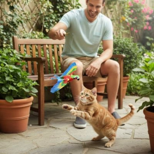 jeux pour chat perroquet maitre chat jouant jardin
