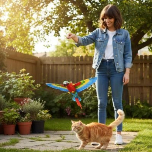 jeux pour chat perroquet maitresse chat debout jardin
