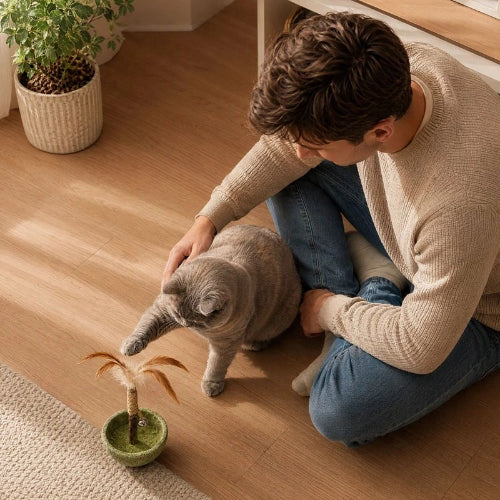 jeux pour chat plante miniature plumes marron maitre
